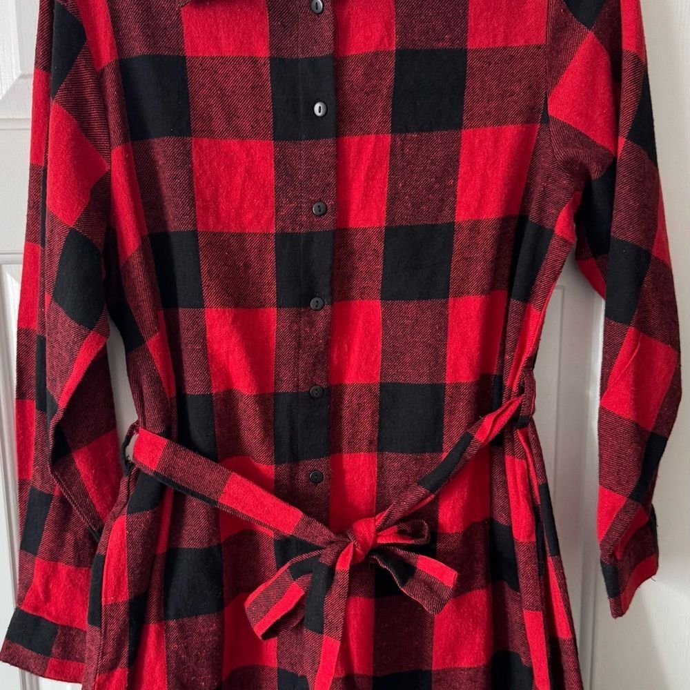 Red Black Plaid Shirt Dress Womens 14 Belted Casual Chic Dress NWT Boohoo - Picture 3 of 9